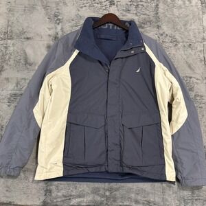 Nautica Mens Reversible Colorblock Sailing Jacket Navy Blue Grey White J04160 L